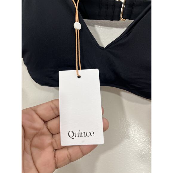 Quince Italian V-Neck Bikini Top S Black Swimwear Beach Luxury Minimal Capsule - Picture 4 of 10